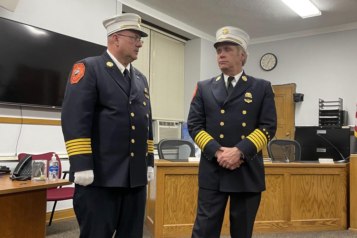 Two Officers Talking at Ceremony